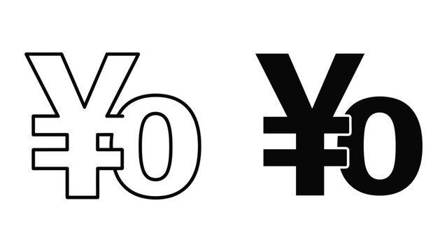 Yen or yuan currency symbol with zero digit, japanese yen or chinese yuan sign with number 0, financial icon, vector illustration isolated on white background