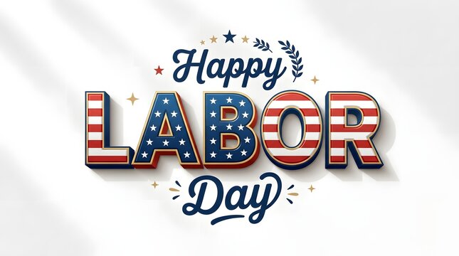 Happy Labor Day text with US flag pattern. Patriotic American holiday celebration design.