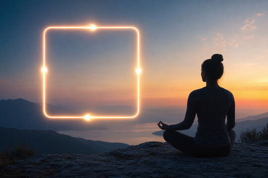 Glowing box breathing meditation at peaceful sunset