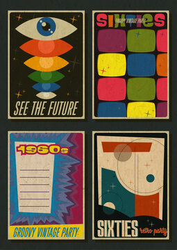 1950s - 1960s Abstract Background Set, Atomic Age Colors and Style, Space Age Poster Templates, Aged Texture Pattern