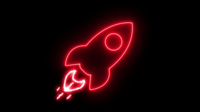 neon rocket launch icon isolated on dark background 