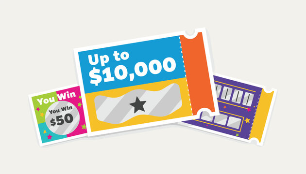 Colorful scratch-off lottery tickets with winning messages and prize amounts, symbol of gambling, luck, and fortune.