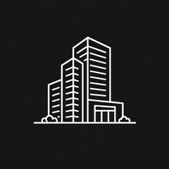 Fototapeta premium Minimalist white line drawing of a modern office building on black.