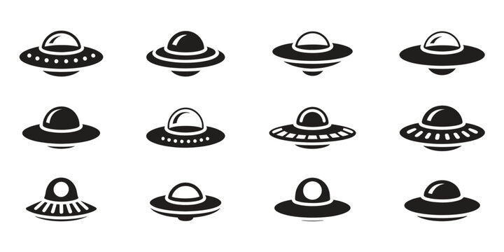 UFO Icons Set &ndash; Flying Saucer, Alien Spaceship, Extraterrestrial and Sci-Fi Vector.