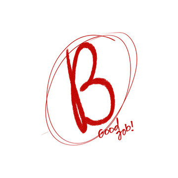 B Grade Teacher Mark with Good Job Feedback in Red Ink
