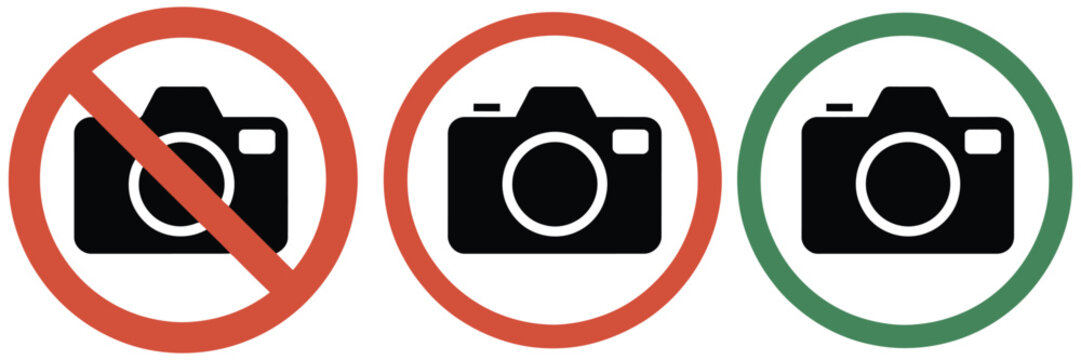 No photos sign, vector illustration featuring camera and mobile phone restriction symbols for photography ban, security areas, privacy protection, and warning design.