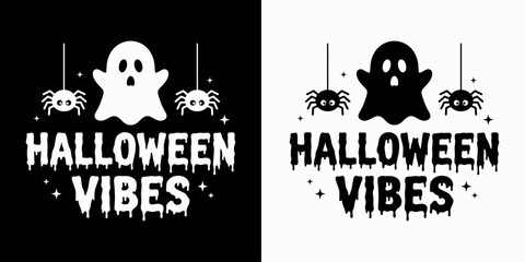 Black and white halloween vibes typography design featuring cute ghosts and spiders for seasonal decor © Niloy