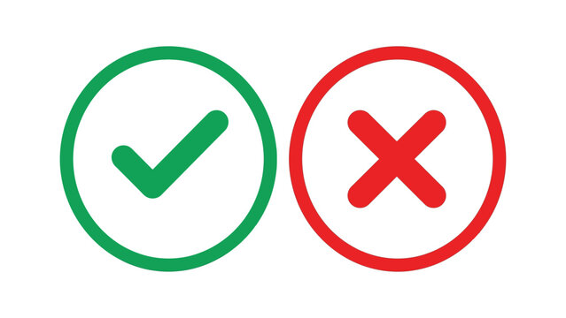 green check mark and red cross mark icons in circles vector illustration isolated on white background right wrong yes no accept decline decision concept design element