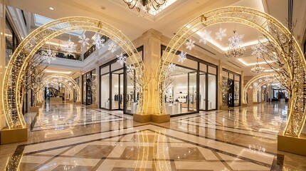 Obraz premium Shopping mall with festive light arches.