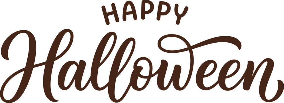 A decorative happy halloween text design featuring elegant hand lettered calligraphy on white background