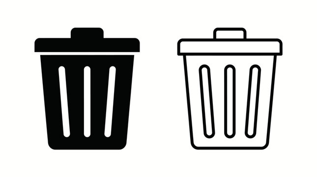 Trash Can Icons Black And White Line Art Vector Illustration