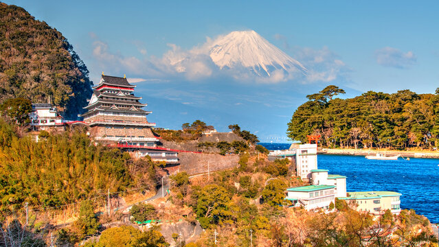 Atami Castle with Mount Fuji in the background, Shizuoka, Japan