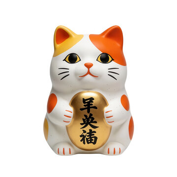 Maneki Neko Cat Holding Gold Ingot Transparent Background