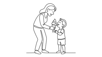 Fototapeta premium A mother giving a delicious ice cream cone to her young son.