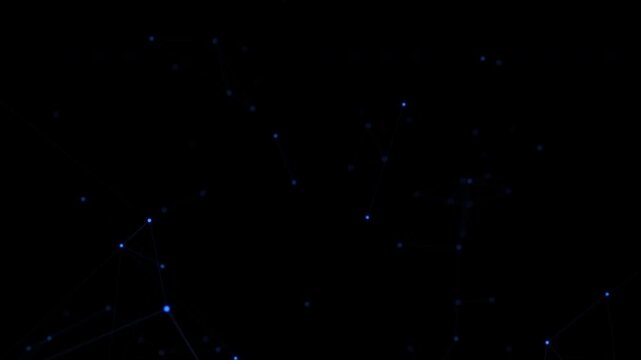 Abstract glowing blue tech network lines and dots isolated on alpha channel background for digital big data, artificial intelligence, futuristic technology communication and visual effect concept