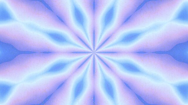 Dreamy blue and lavender kaleidoscope flower with radiant symmetry, sacred geometry details, and soft glowing light.