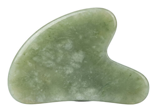 Smooth marbled green jade gua sha stone tool for facial massage and wellness isolated transparent background image