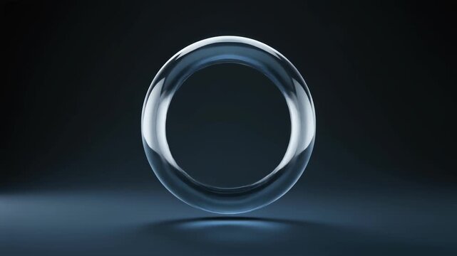 Transparent glass ring loop, soft shadows background animation