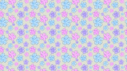 Obraz premium Seamless hand drawn floral pattern with pastel pink and sky blue blossoms for cute baby clothing, nursery decor, and wrapping paper, wallpaper 