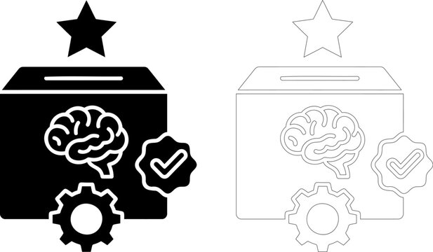 Brain and gear icon in ballot box with star for AI democracy