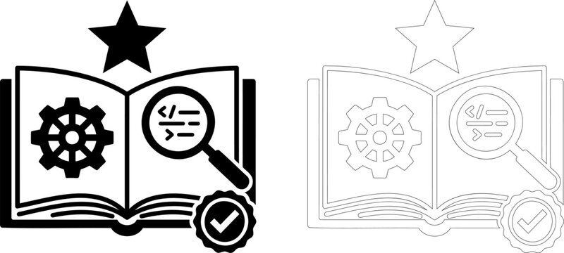AI transparency open source symbol with book gear and math icon