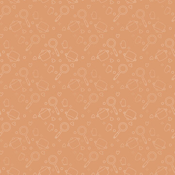 Seamless Kitchen Utensil Pattern with Hearts and Stars