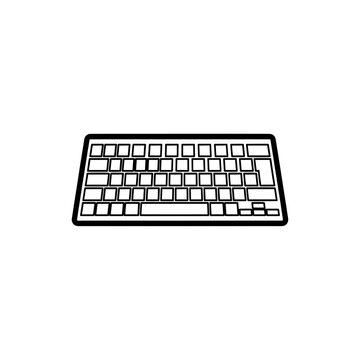 Black and white symbolic vector icon of a computer keyboard in perspective, typing and technology concept graphic