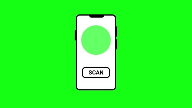 Animated smartphone scanning QR code to pay with checkmark success loop on green screen background for mobile payment, e-wallet, and fintech asset.