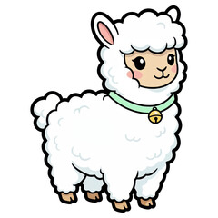 Fototapeta premium Cute White Llama with Bell Collar