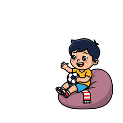 Cute Boy Relaxing on Bean Bag Illustration