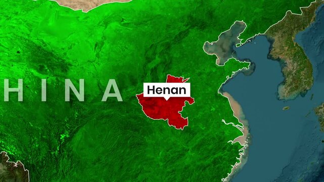 Henan Province Highlighted on China Country Map Animation
