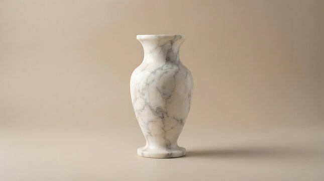 Elegant white marble vase on neutral background.