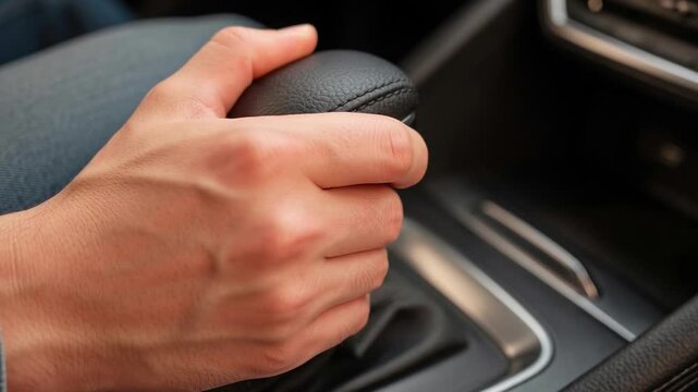 Hand shifting car gear stick