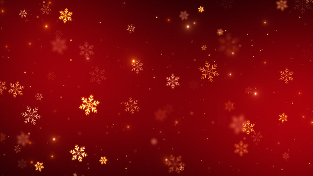 red christmas background with golden snowflakes and gold glitter shiny stars, christmas and new year holiday stream social media design element