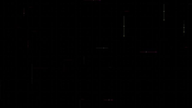 A seamless looping abstract background featuring faint digital glitches and scattered light particles against a dark void.