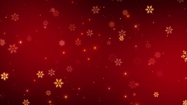 red christmas motion background with golden snowflakes and gold glitter shiny stars, christmas and new year holiday stream social media design element