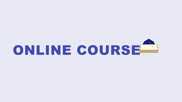 Online course education concept with graduation cap animation for e-learning and digital classroom marketing 4k