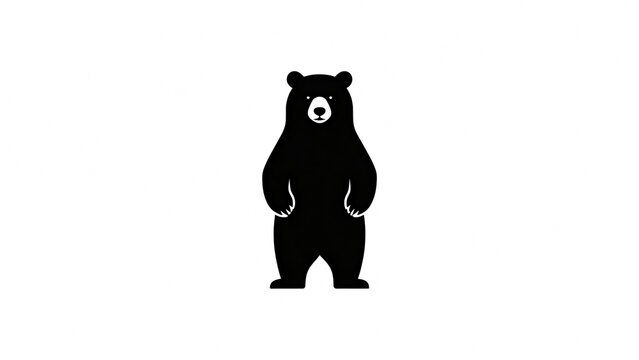 Centered black silhouette of a standing bear, massive white negative space, minimalist vector art, isolated on white background
