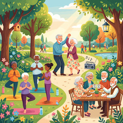 Fototapeta premium Active Seniors Enjoying Outdoor Activities in a Vibrant Park