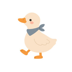 Cute baby duck wearing a blue bandana, cartoon sticker style illustration isolated on transparent background © Chievely