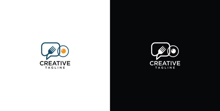 Abstract logo combining a speech bubble with a fork and plate, symbolizing engaging food conversations, creative culinary services, or a modern restaurant brand identity
