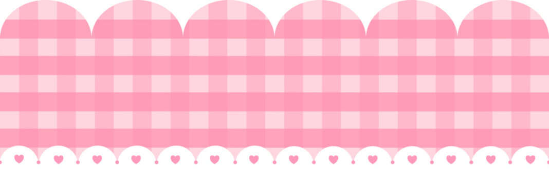 Cute kawaii pastel decorative border pink gingham and heart