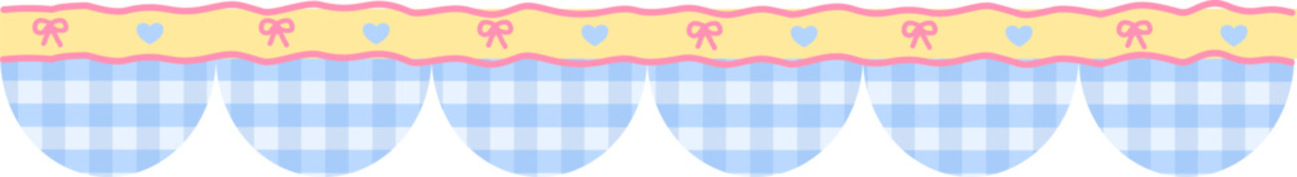 Cute kawaii pastel decorative border with blue gingham pattern 