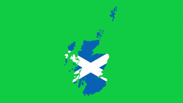 Scotland map pop animation with flag colors and green background