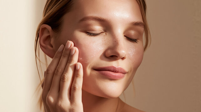 Woman Touching Face with Eyes Closed Skincare Lifestyle