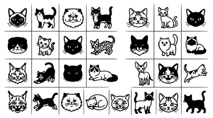 Fototapeta premium Cats in Various Poses and Styles Depicted in Black and White Illustrations Featuring Cat, Feline, Illustration with Vector