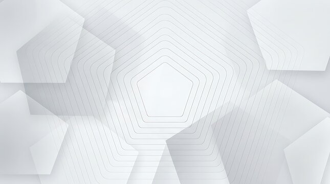 Modern white and grey abstract background with geometric pentagon shapes and fine line art