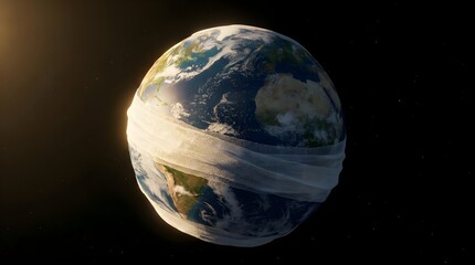 Fototapeta premium Earth globe wrapped in bandage concept for humanitarian aid