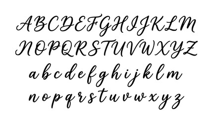 Naklejka premium Alphabet Featuring Uppercase and Lowercase Letters in a Flowing Cursive Script Style Featuring Handwritten, Typography, Font