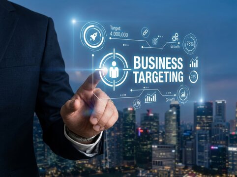 Businessman Interacting With Enterprise Information Management System Digital Interface In Modern Office